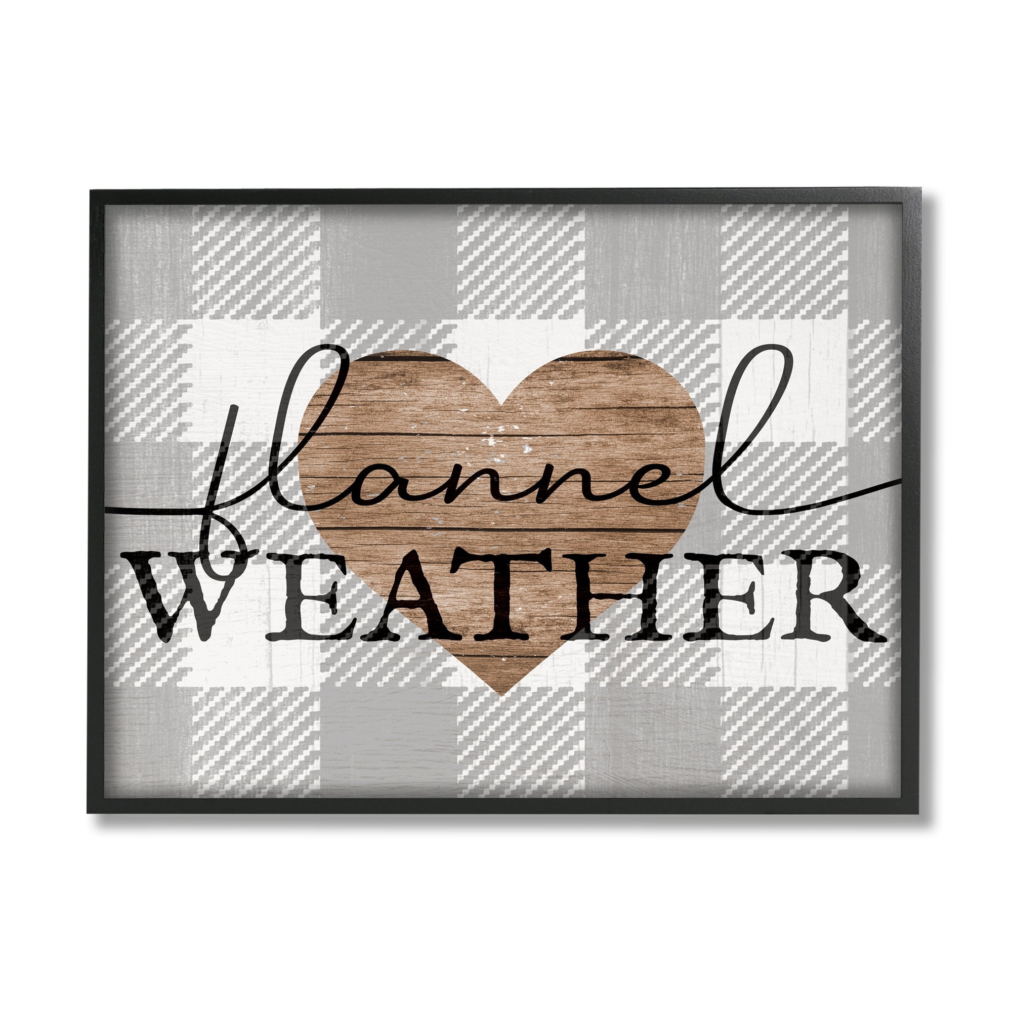Stupell Industries Flannel Weather Phrase Grain Pattern Heart Checkered Plaid, 30 x 24,Design by Daphne Polselli