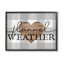 Stupell Industries Flannel Weather Phrase Grain Pattern Heart Checkered Plaid Graphic Art Black Framed Art Print Wall Art, 14x11, by Daphne Polselli