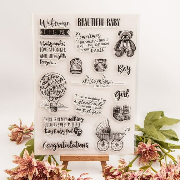 Ouginx 5.9 by 8.3 Inch Welcome Baby Letters Clear Stamps for Card Making Scrapbooking Arts Crafts Decoration