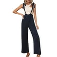 thumbnail image 2 of Gaecuw Jumpsuits for Women Dressy Sleeveless Cold Shoulder Overall with Pockets Band Collar Solid Onesie Strappy One Piece Outfits Casual Pants High Waisted Wide Leg Summer Romper Calf Length, 2 of 5