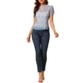 thumbnail image 3 of Allegra K Women's Scalloped Trim Semi Sheer Floral Lace Top, 3 of 7