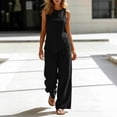 thumbnail image 3 of ibuvkizy Linen Outfit Set Women 2 Piece Sleeveless Round Neck Asymmetrical Hem Tank Tops and High Waist Wide Leg Pants with Pockets and Drawstring,Casual Loose Lounge Sets for Summer Beach Vacation, 3 of 7