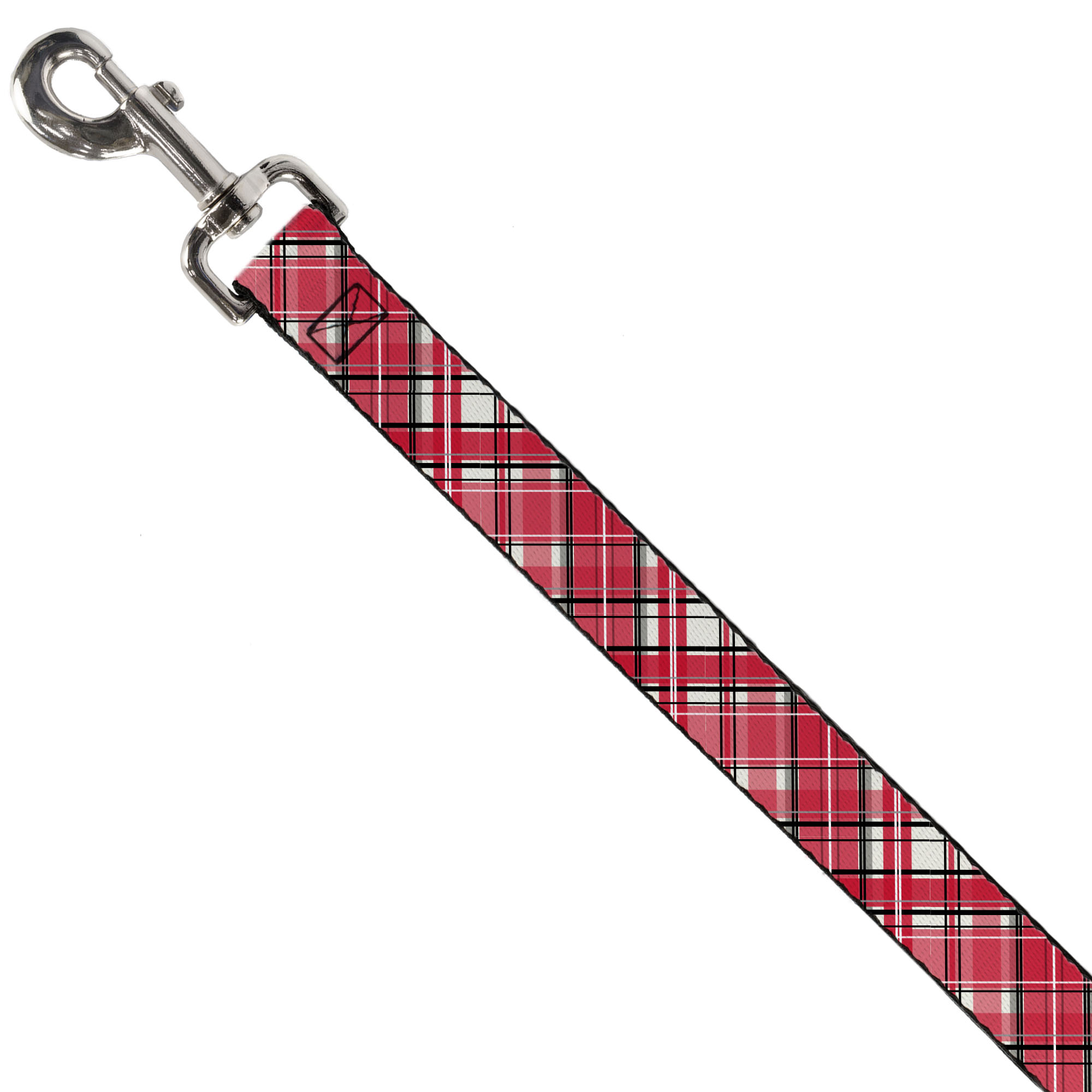 Buckle-Down Pet Leash, Dog Leash, Holiday Christmas Plaid Diagonal White Red Black, 6 Feet Long 1.0 Inch Wide