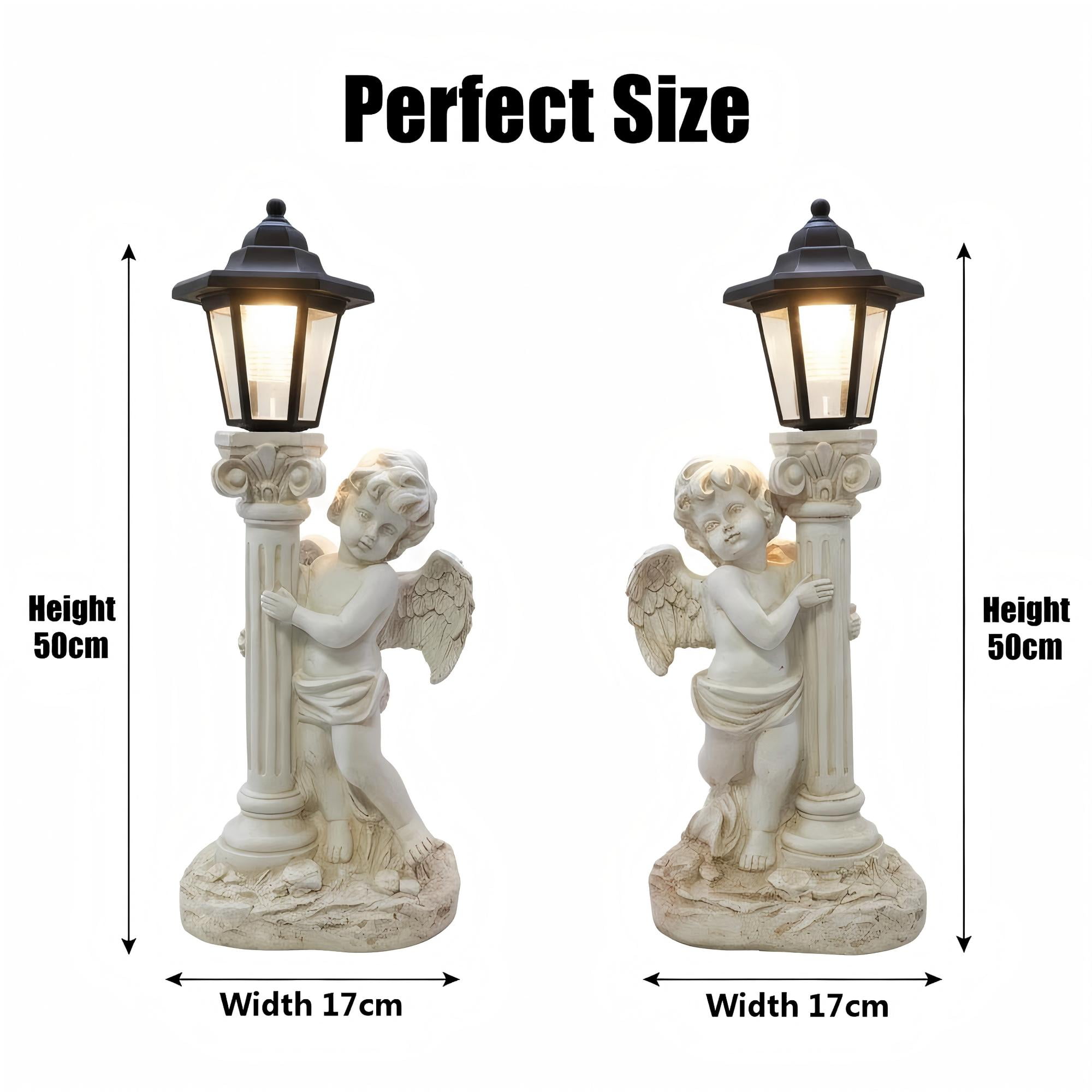 Lumiartisan 19.7" Solar Angel Statues Set of 2, Left & Right Roman Pillar Decor