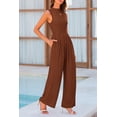 thumbnail image 4 of Mono de mujer PRETTYGARDEN sin mangas con cuello simulado y pantalón ancho marrón talla S, 4 of 8