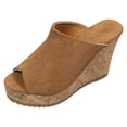thumbnail image 5 of Rokment Peep Toe Platform Wedge Slides Sandals for Women Ladies Fashion Casual Suede Chunky High Heels Dress Slip on Cork Footbed Summer Shoes Brown Size 9, 5 of 8