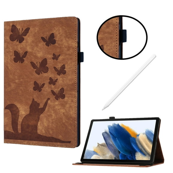 Allytechgroup Protective iPad Air 11 Case 2024 - Slim Fit Shockproof and Drop Protective Flip Case Cover - Kickstand, Cat and Butterfly Embossed Design for Apple iPad Air 11 Inch 2024, Brown
