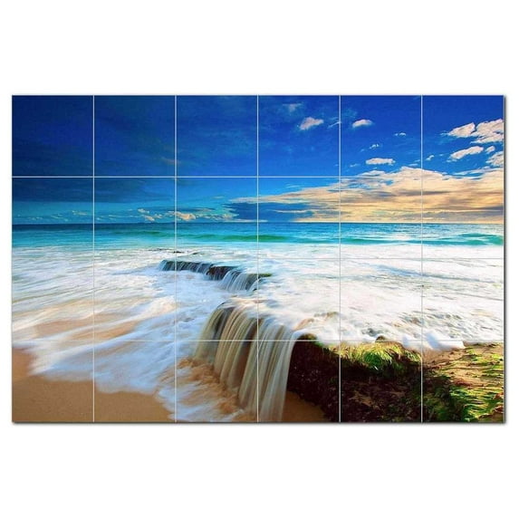 Beach Ocean Ceramic Tile Mural Kitchen Backsplash Bathroom Shower, 400047-XL64