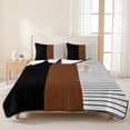 thumbnail image 3 of Full Quilt Set 78''x90'', Black Brown Lightweight Summer Bedspread Coverlet Set with 2 Pillow Shams, Contemporary Striped Boho Art Breathable All Season Quilt Bedding for Bedroom/Guest Room, 3 of 9