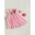 thumbnail image 3 of Wassery Toddler Girls Dress Flower Decor Fly Sleeve Dress Summer Princess Casual Layered Tulle  A-line Dress for Kids 9M-5T, 3 of 9