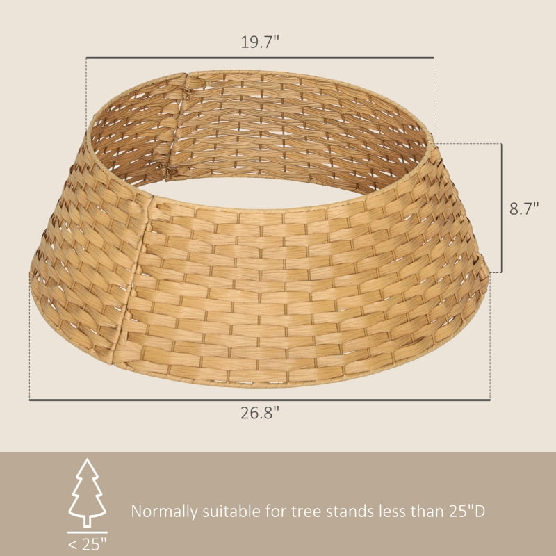 Alvantor Christmas Tree Collar, Rustic Woven Tree Skirt Alternative with Plastic & Metal Frame 26.8"x26.8"x8.7" Natural