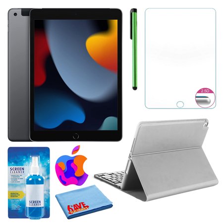 Apple 10.2" iPad (2021, 256GB, Wi-Fi, Space Gray) (MK2N3LL/A) Bundle with Silver Keyboard Case & Screen Protector