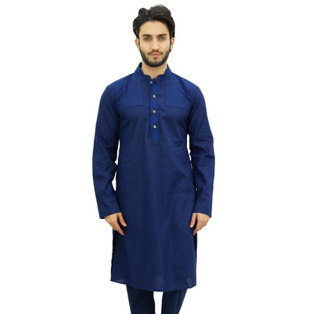 

Atasi Men s Party Wear Linen Kurta Pyjama Set Blue Ethnic Shirt-XX-Large