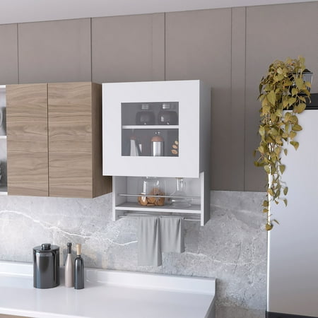 LiviNest Wall Mounted Kitchen Cabinet: Modern Glass Door Storage with Towel Rack - Efficient Workflow Organizer for Small Spaces & Kitchen Essentials