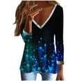 thumbnail image 1 of Pompotops T-shirt Décontracté pour Femmes Imprimé Manches Longues Col en V Froncé Blouse Pull Tops Liquidation, 1 of 8