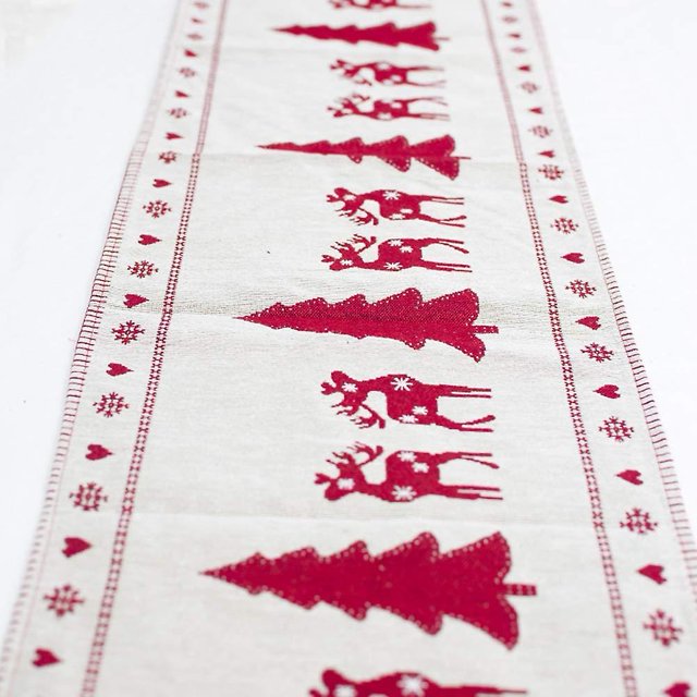 Bandera de mesa navideña bordada de algodón y lino con forma de árbol de Navidad de 35 x 180 cm