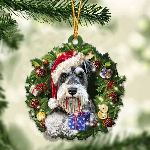 Acrylic 2D FLAT - Schnauzer and Christmas Wreath Ornament gift for Schnauzer lover ornament - Holiday Tree Decoration