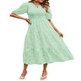 thumbnail image 2 of EIMELI Femmes Été Soufflé Manches Robe Smocked Floral en Vrac Fluide Robe Haute Taille Dentelle Floral Étagé Midi Robe Bleu Ciel XL, 2 of 4