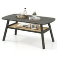 thumbnail image 1 of Gymax 2-Tier Coffee Table w/ Rattan Storage Shelf & Rubber Wood Legs for Living Room, 1 of 10