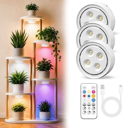 3Pack Grow Light for Indoor Plants, Rechargeable Grow Lights for Indoor Plant Full Spectrum, Wireless Plant Growth Lights for Indoor with Timer & Remote, Stepless Dimming