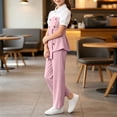 thumbnail image 5 of HBGVBA Girls 2 Piece Outfit Short Sleeve Colorblock Top with Wide Leg Pants Casual Set for 4-13 Years, 5 of 5