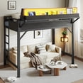 thumbnail image 2 of Leumius Twin XL Size Loft Bed with Storage Shelves and Pegboard,Metal Loft Bed Frame with USB Ports and LED Lights,Black, 2 of 12