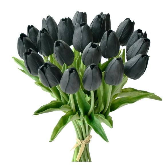 MAE 20pcs White Artificial Tulip Silk Fake Flowers 13.5" for Spring Mother's Day Easter Gifts in Bulk Home Kitchen Wedding Decorations