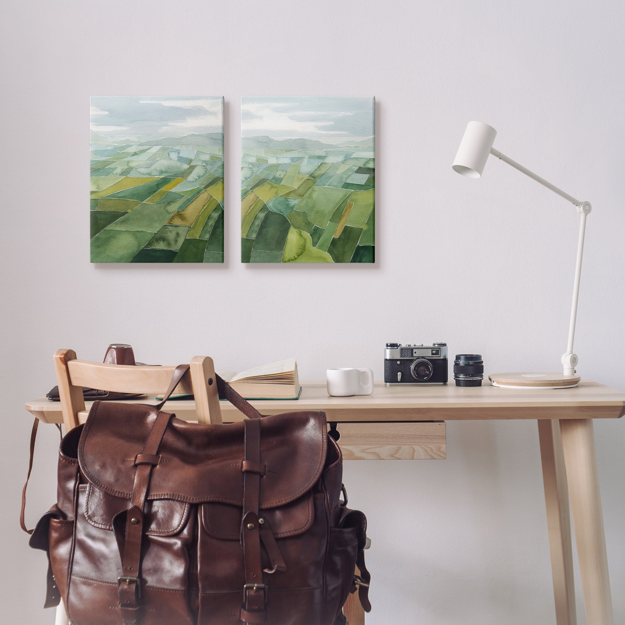 Stupell Industries Abstract Farmland Landscape Nature Painting Gallery Wrapped Canvas Print Wall Art, 16 x 20, Set of 2