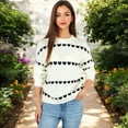 thumbnail image 6 of Women's Long Sleeve Knit Sweater with Heart Pattern and Crew Neck- Medium, White, 6 of 6