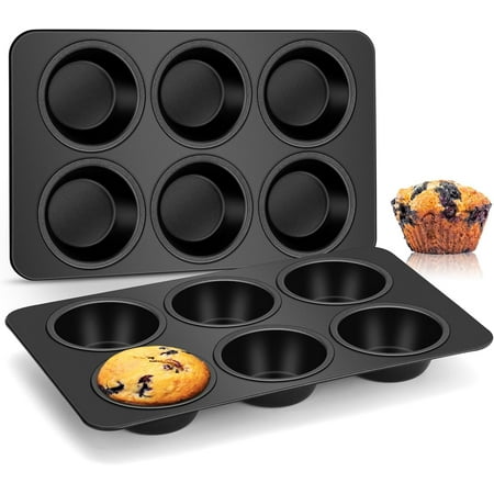 

Muffin Pan Set of 2 Non-stick Muffin Pan Tin for Baking 6-Cup Metal Cupcake Pan Tray for Oven Easy Release & Clean Regular Size - 11.44 x 7.12 x 1.25 Inch