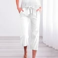 thumbnail image 4 of Womens Gym Capris New Women Tie Front Plus Size High Waisted Dress Pants Business Casual Straight Leg Work Capris with Pockets White L, 4 of 8