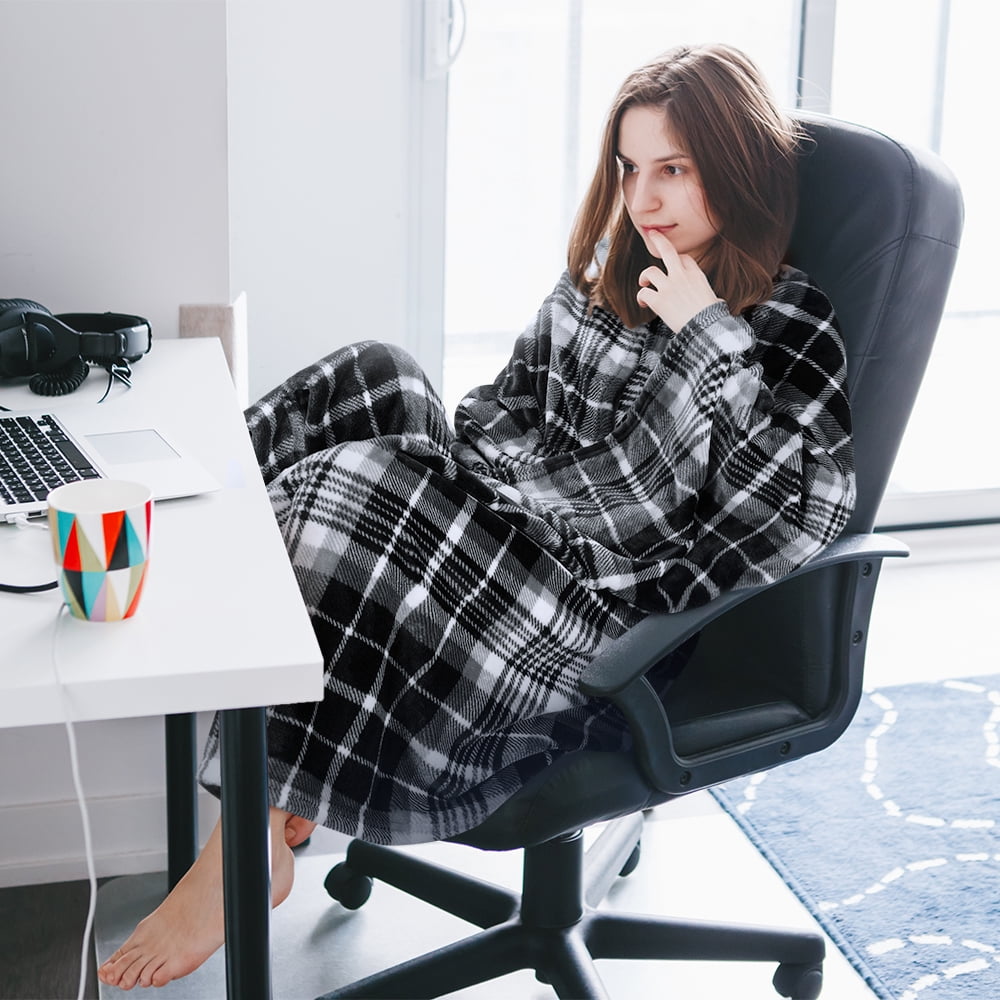 Tirrinia Buffalo Plaid Fleece Blanket, Super Soft Warm Comfy Flannel Fleece for Bedding, Couch Cabin Throw, Decorative Blankets, Black & Grey, TV Throw Measures 50" x 60"