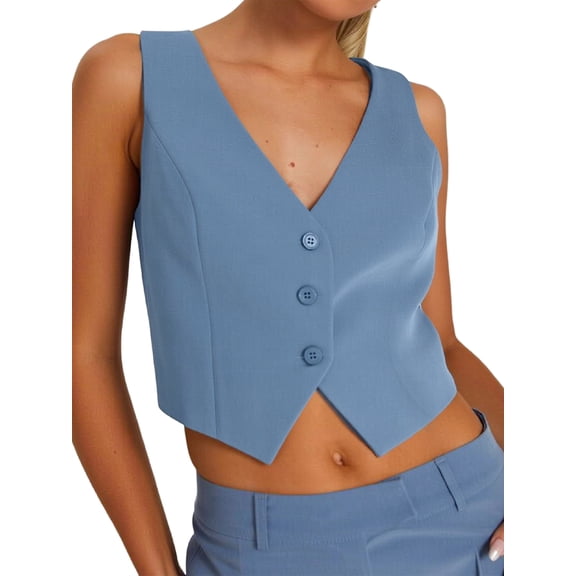 Women'S Business Button Up Sleeveless Vests V Neck Regular Fitted Jacket Waistcoat S