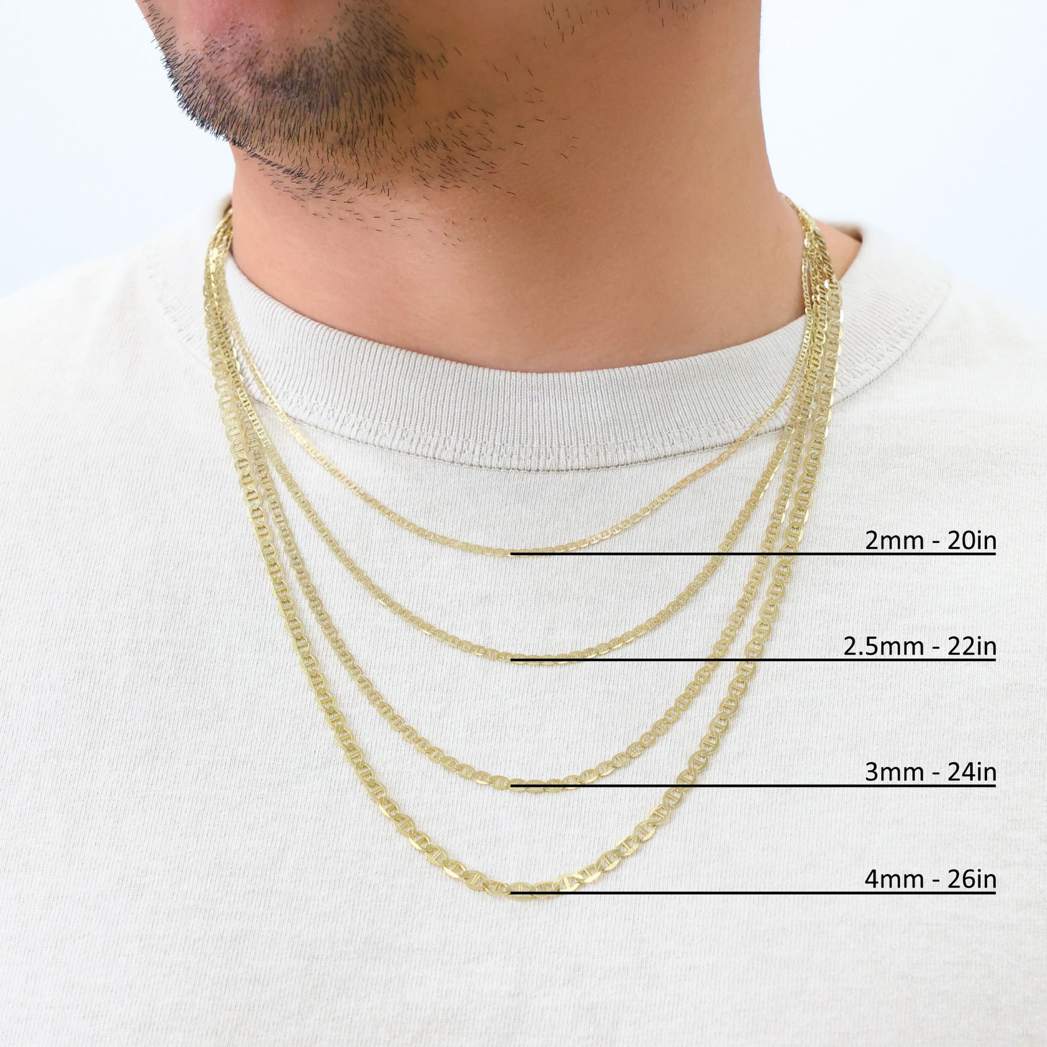 Nuragold 14K Real Yellow Gold Solid Mariner Chain Anchor Link Necklace 16"-26" (2mm-7.5mm) Italian Jewelry for Men & Women