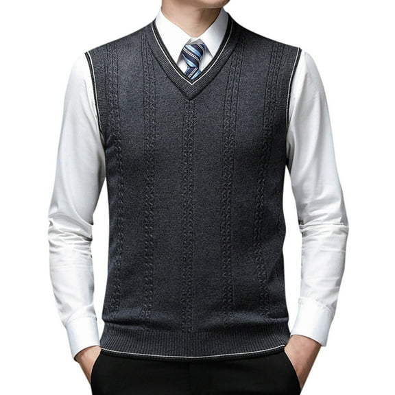Bcfgryg Mens Fashion Casual Jacquard V Neck Jacquard Bottomed Plaid Shirt Sleeveless Sweater Vest Mens Sweater Gray L