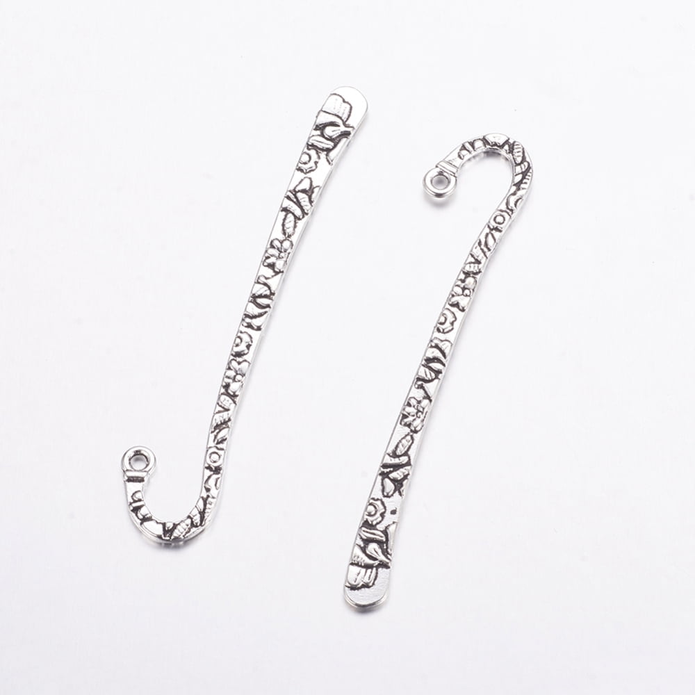 100pc Tibetan Style Alloy Bookmarks Lead Free and Cadmium Free Antique Silver 79.5x15.5x2mm Hole: 2mm