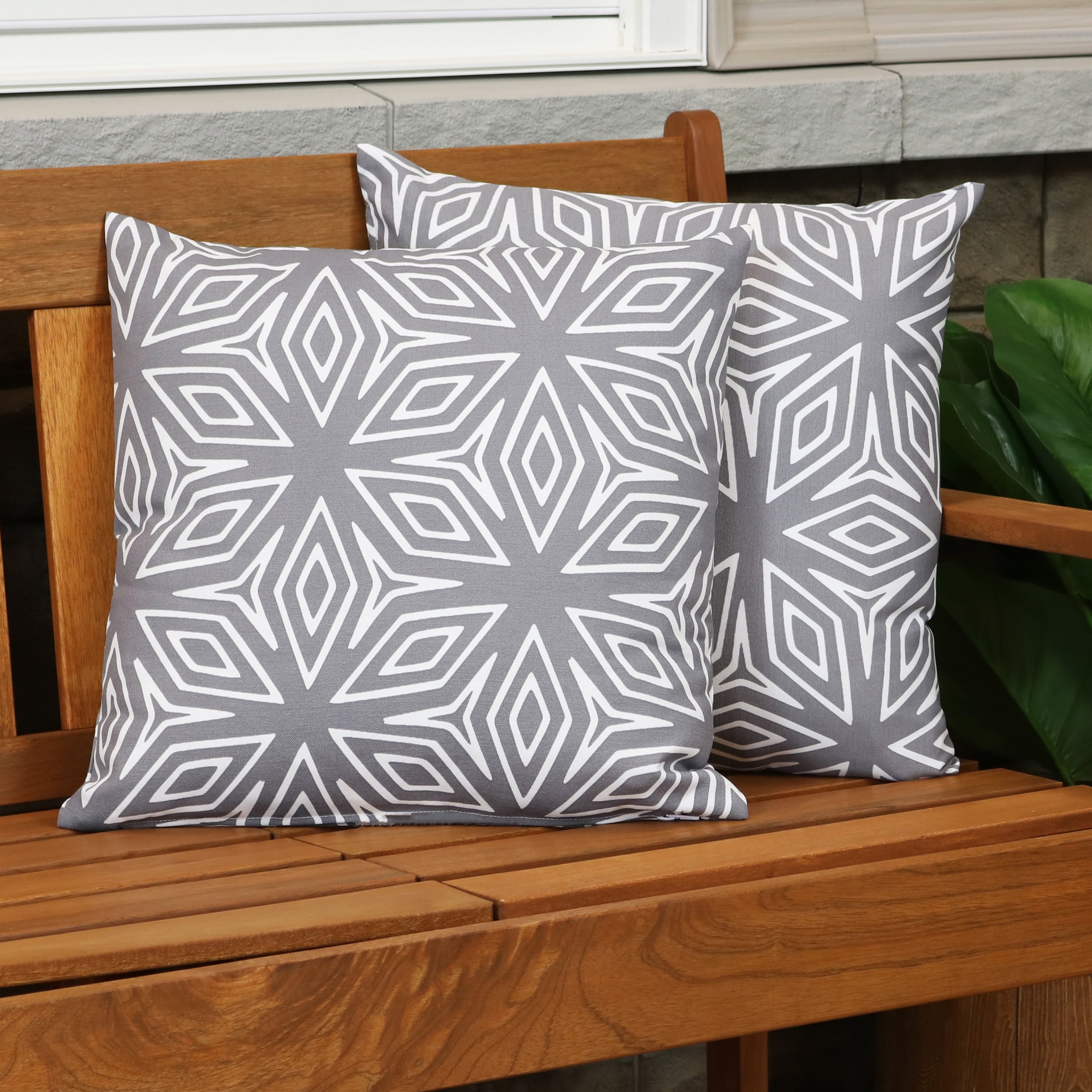 Sunnydaze 17" x 17" Gray Geometric Polyester Square Decorative Outdoor Throw Pillow, 2 Count