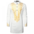 thumbnail image 2 of Camisa africana tradicional con estampado de flores doradas para hombre, camisa de manga larga, atuendos casuales étnicos, ropa de calle africana para bodas, 2 of 4