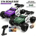 thumbnail image 4 of 1:14 RC Car, 50+ KPH High Speed Remote Control Car, 4WD Off Road Truck with 540 Brushed Motor, Metal Differential, LED Lights, 2.4GHz All Terrain Fast RC Truck for Adults & Kids, Green, 4 of 6