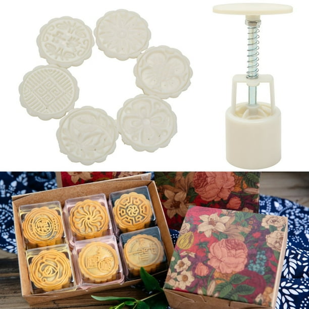 Creative Moon Cake Mold Mould Flower 6 Stamps 50g Tool DIY