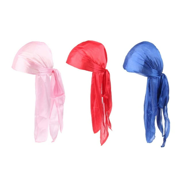 3pcs Mujeres Gorro de Larga Pérdida de Cabello Bufanda Sombrero Pirata Gorro - Azul + Rojo + Rosa Sunnimix Mujer Hombre Durag Sombreros