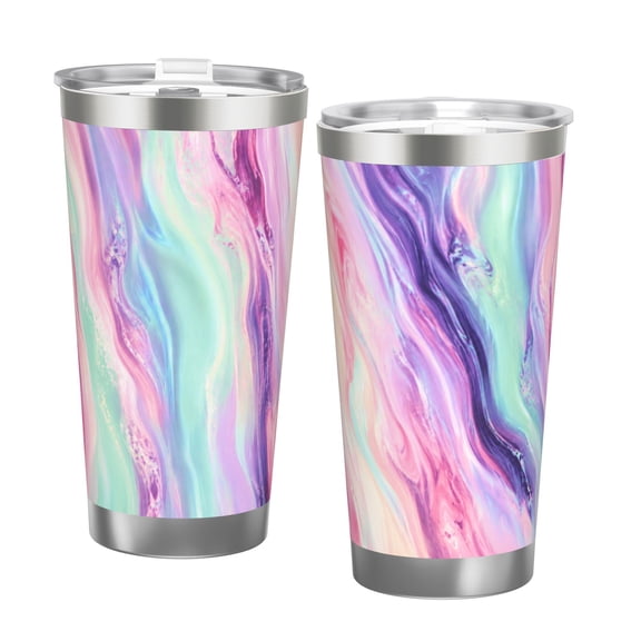 20oz Pastel Marble Tumbler with Handle Stainless Steel Insulated Travel Coffee Cup Gift with Double Silver Rim