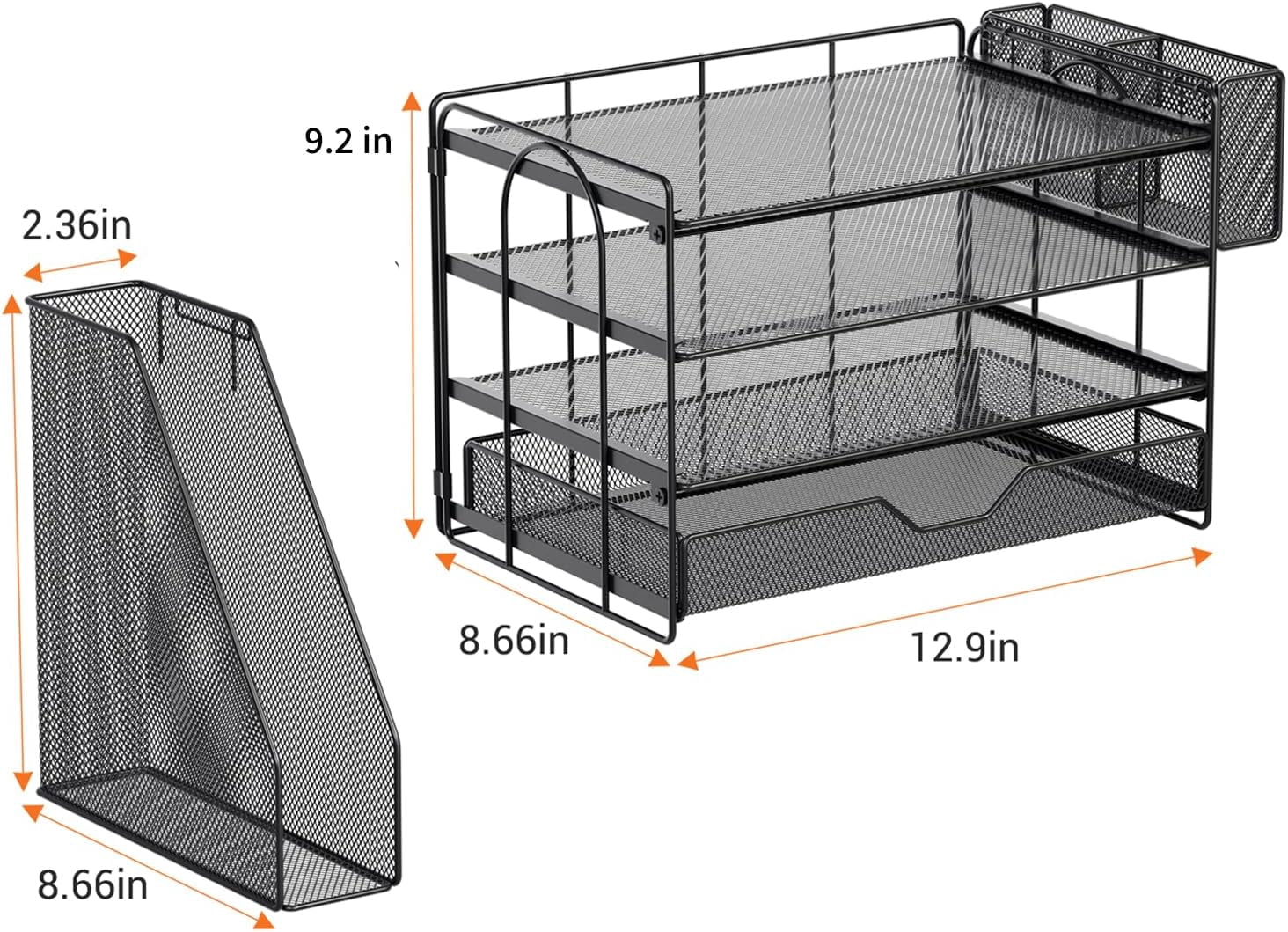 Desk Organizers and Accessories, 4-Tier Workspace Desktop File Organizer with Drawer & Pen Holder, Paper Tray Organizer with File Holder, Office Desk Accessories for Home Office Supplies, Black