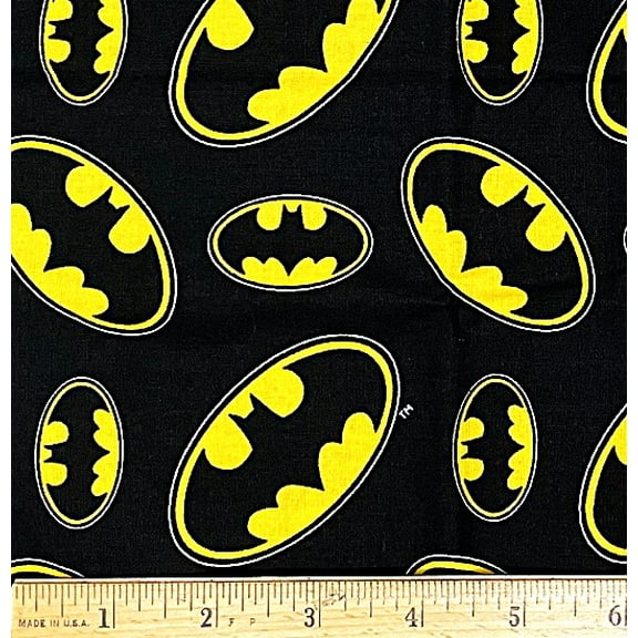 1 Fat Quarter - Batman Bat Signal on Black Cotton Fabric - 21" X 18"