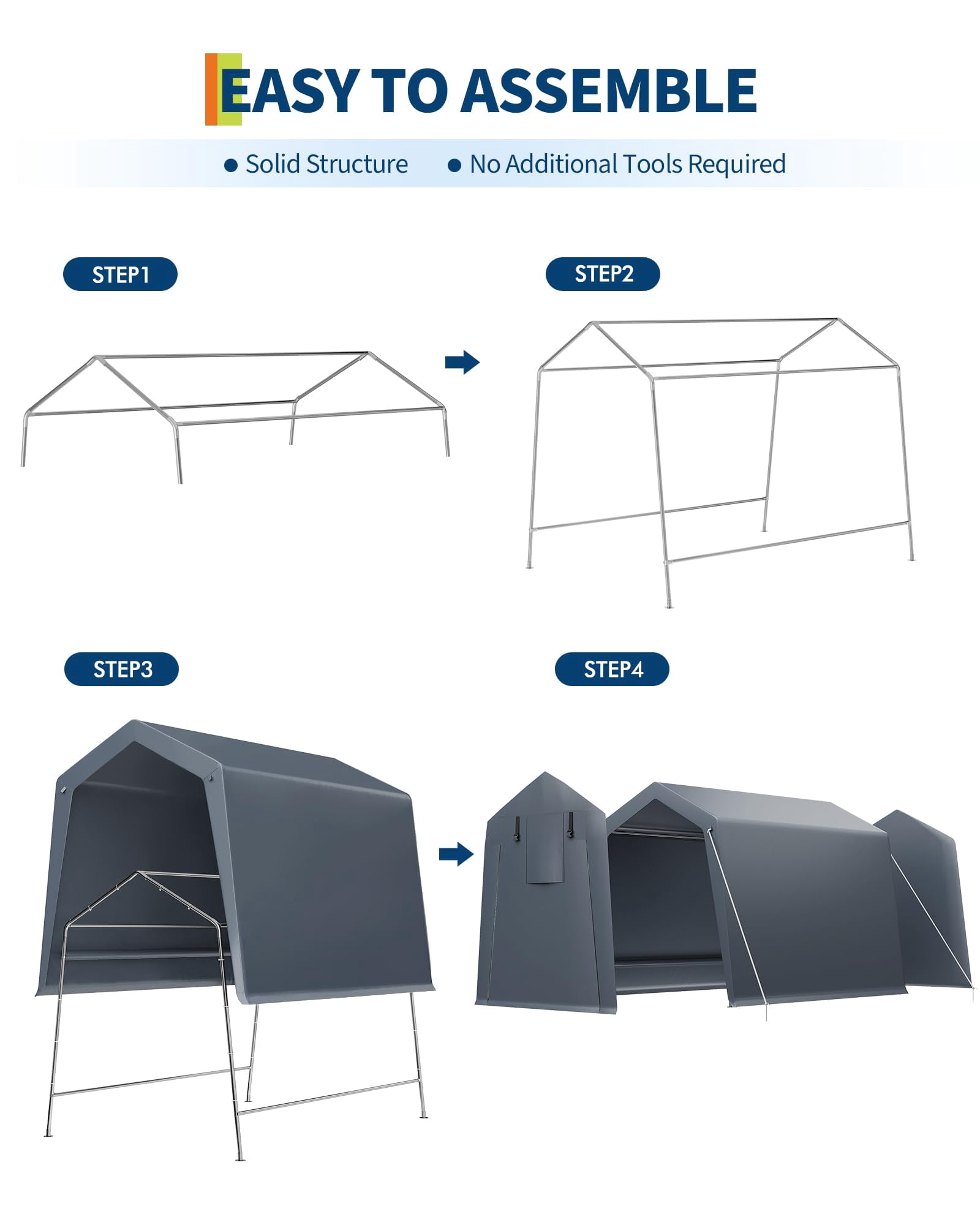Heavy-Duty Carport Garage for Outdoor Storage, 6x8 FT Waterproof UV-Resistant Portable Shelter with Roll-Up Zipper Doors, Gray/Khaki