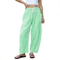 thumbnail image 2 of Womens Linen Pants Casual Loose Flowy Wide Leg Palazzo Harem Pants Drawstring Elastic Waist Lounge Trousers with Pockets Green L, 2 of 5