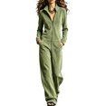 thumbnail image 2 of Women's Long Sleeve Suede Jumpsuit Stand-Up Collar Zip Front Fall Cozy Wide Leg Jumpsuit Outfits, S, 2 of 4