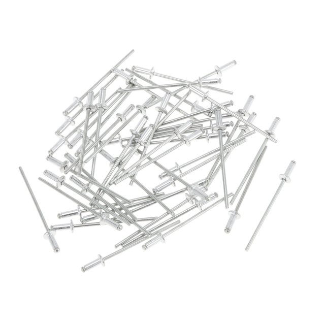 Remaches ciegos de gran reborde con cabeza de cúpula Tono plateado 50 Pcs Diámetro de agarre 2.4mm Longitud de agarre 6mm Diámetro del reborde 5mm Aleación de aluminio Hierro