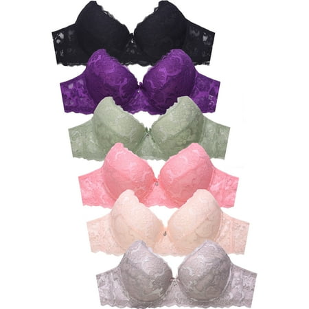 

247 Frenzy Women s Essentials Sofra PACK OF 6 PLUS Full Coverage Allover Lace Bras
