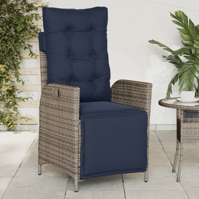 vidaXL Chaise de Jardin Inclinable avec Repose-Pieds en Rotin Gris